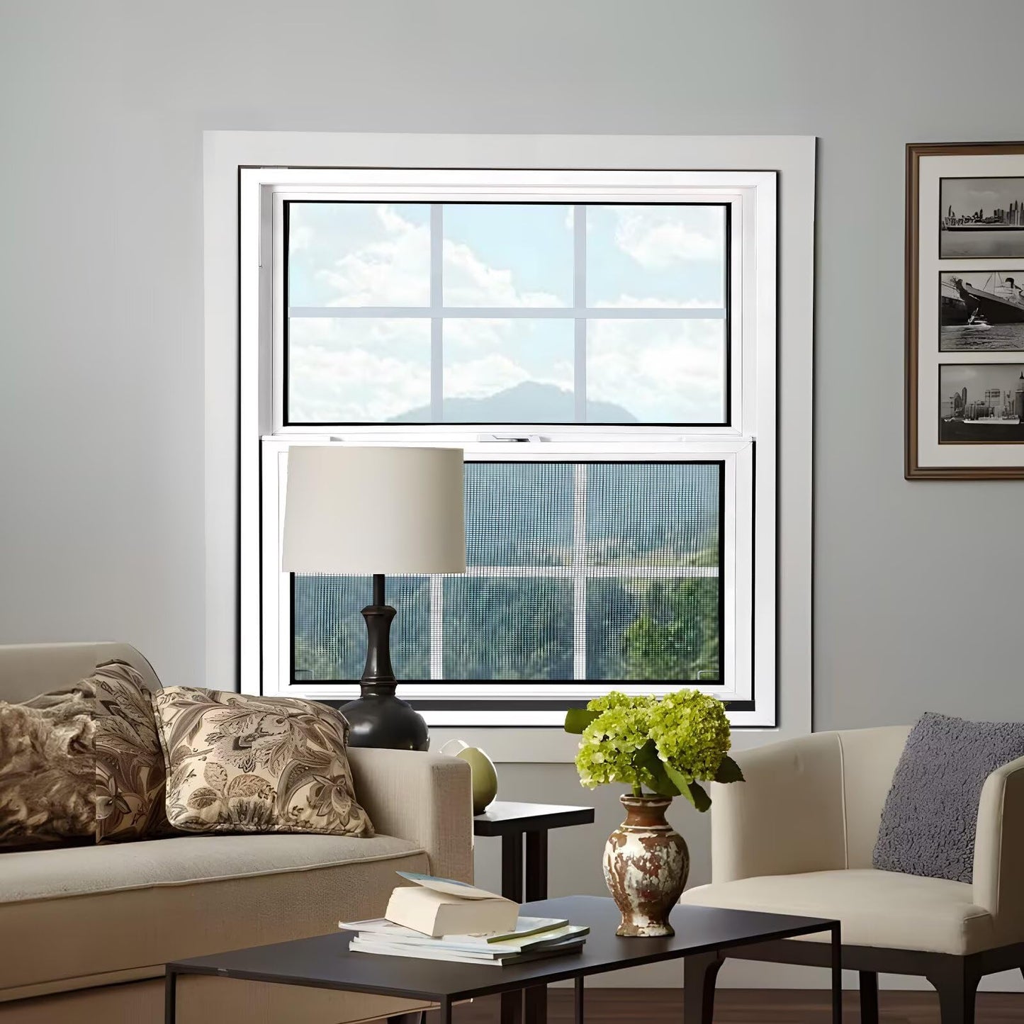 COLORPAPA Vinyl Single Hung Window, 36" x 36" Household Sliding Window with Double-Pane Insulated Tempered Glass, Lower Tilt Sash Screen Included Window for House, Mobile Home (White)