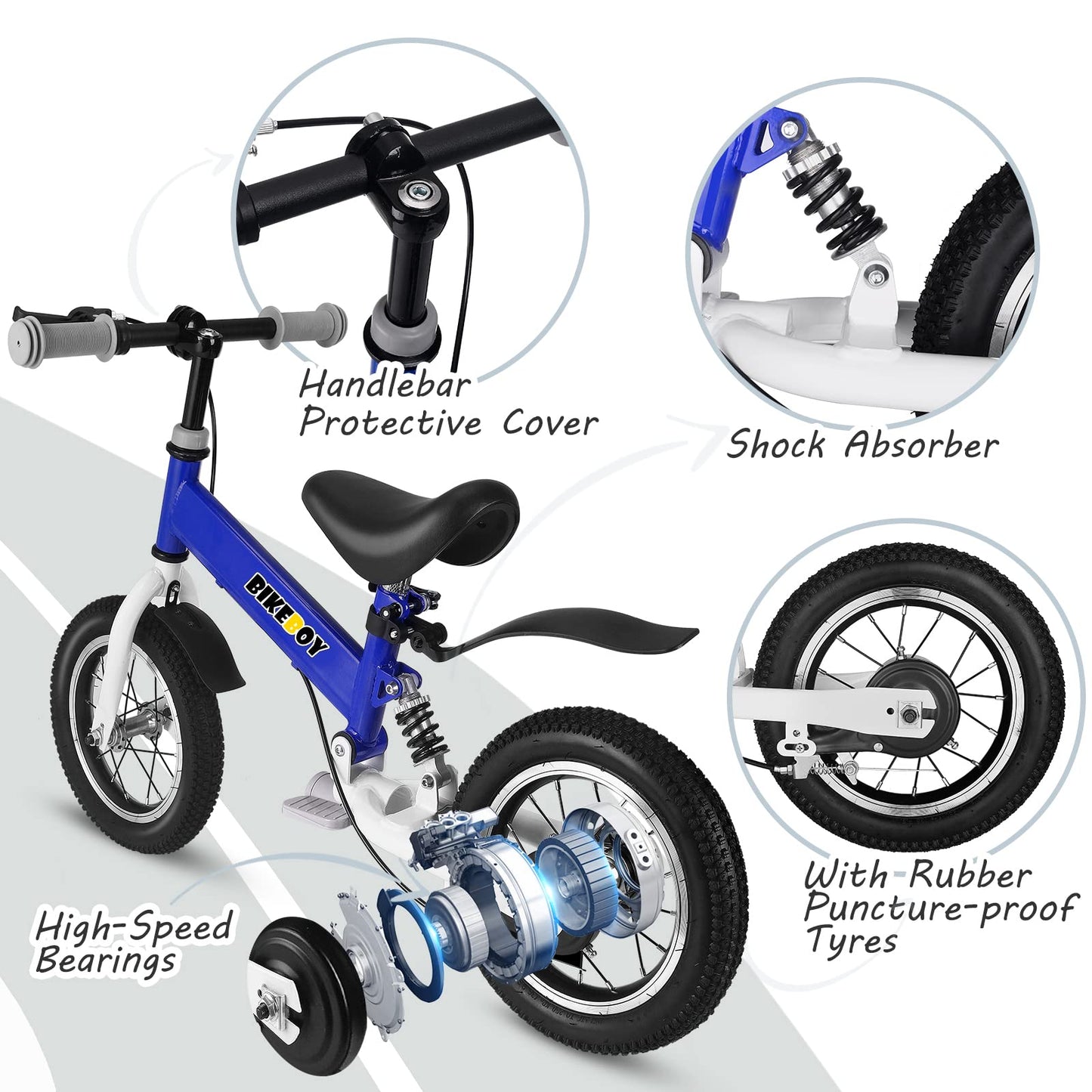 bikeboy Balance Bike 3 in 1,The Dual Use of a Kids Balance Bike and Kids Bike,12 14 Inches for 2-6 Years Old,with Shock Absorbers, Fenders, Pedals, Auxiliary Wheels