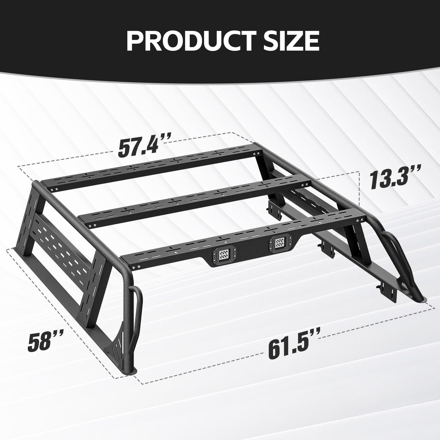 YZONA 13.3" High Overland Bed Racks Truck Cargo Carrier with 2 LED Lights Compatible with 2016-2025 Toyota Tacoma with Bed Rails, 1000 LBS Truck Rear Ladder Rack Back Cross Bars