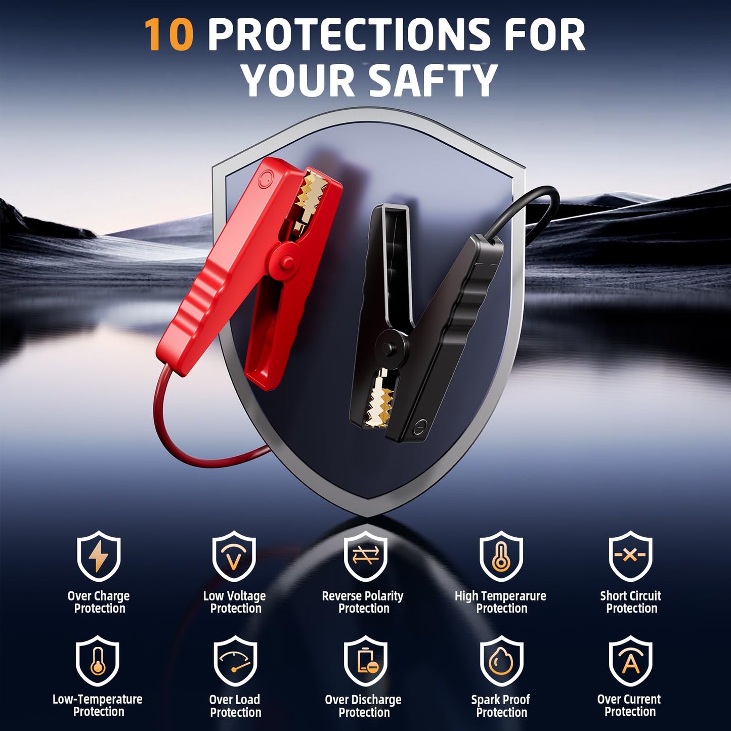 Jump Starter with Air Compressor, 8000A Car Battery Jump Starter (9.0 Gas/8.0L Diesel), 180PSI Car Battery Jumper Starter Portable 12V Jump Box with Jumper Cables, LED Light, Power Bank, LCD Display