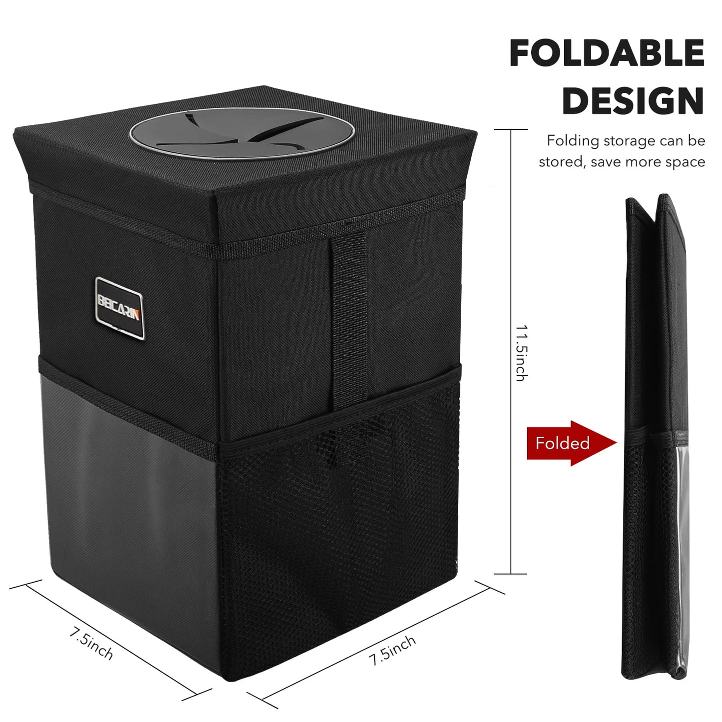 Car Trash Can with Lid - Trash Bag Hanging with Storage Pockets Leak-Proof SUV Organizer Collapsible and Portable Waterproof Truck Garbage Bin, 2.6 Gal Large Capacity Multipurpose Trash Bin for Van
