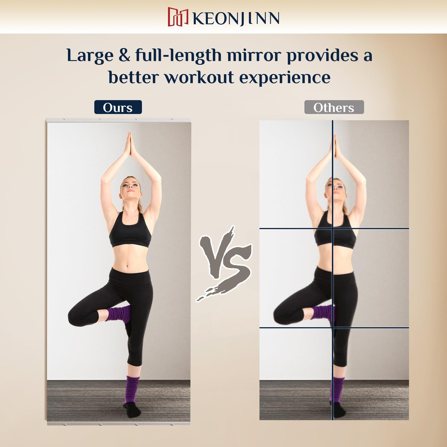 Keonjinn Home Gym Mirror, 72" x 30" Workout Mirrors for Home Gym, Frameless Tempered Glass, Full Body Wall Mirrors for Fitness Exercise, Yoga Room, Dance Studio, Garage