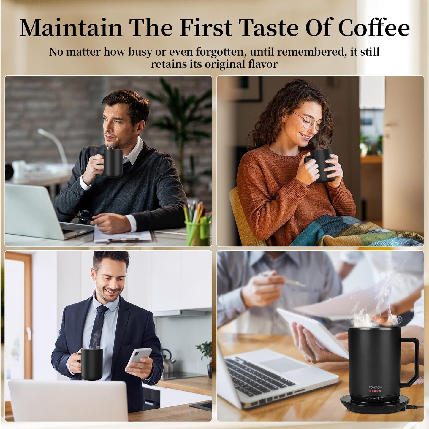 Smart Temperature Control Coffee Cug Heated Coffee Mug rechargeableAuto Sleep/3-Level Temperature Setting Self-Heating Coffee Mug (Black - 12 oz.)