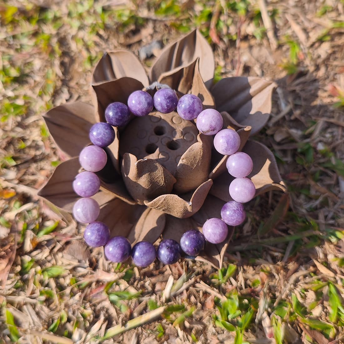 10mm Lepidolite Crystal Bracelet for Women Men | Natural Adjustable Handmade Lithium Purple Crystal Jewelry | Anxiety Relief & Stress - Emotional Balance | Fit for 7-8 inch Wrist