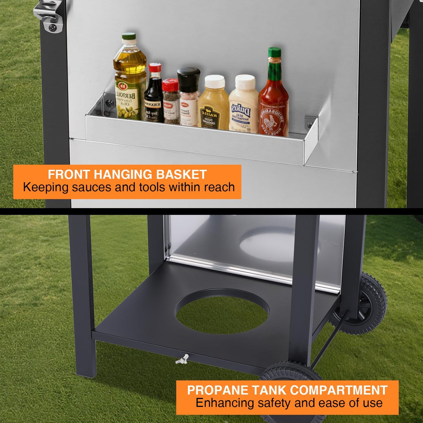 GRILL DEPOTS 3-Burner Propane Gas Grill with 2 Folding Sides, BBQ Grill with Wheels, Double-layer Stainless Steel Lid & Cast Iron Grates 30,000 BTU for Outdoor Backyard Patio