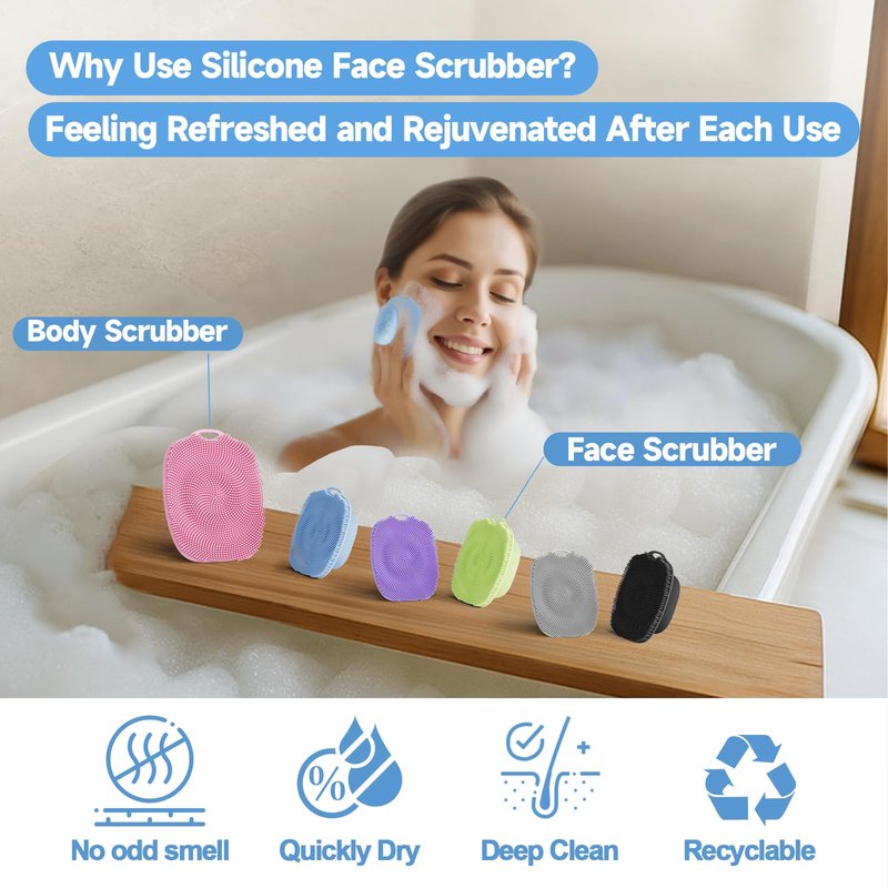 ARIOSOX 2 PCS Face Scrubber, Soft Silicone Face Exfoliator with Suction Cup for Man and Women Deep Skin Clean, Gentle Facial Cleaning Brush Suitable for All Sensitive Skin (Pink+Blue)
