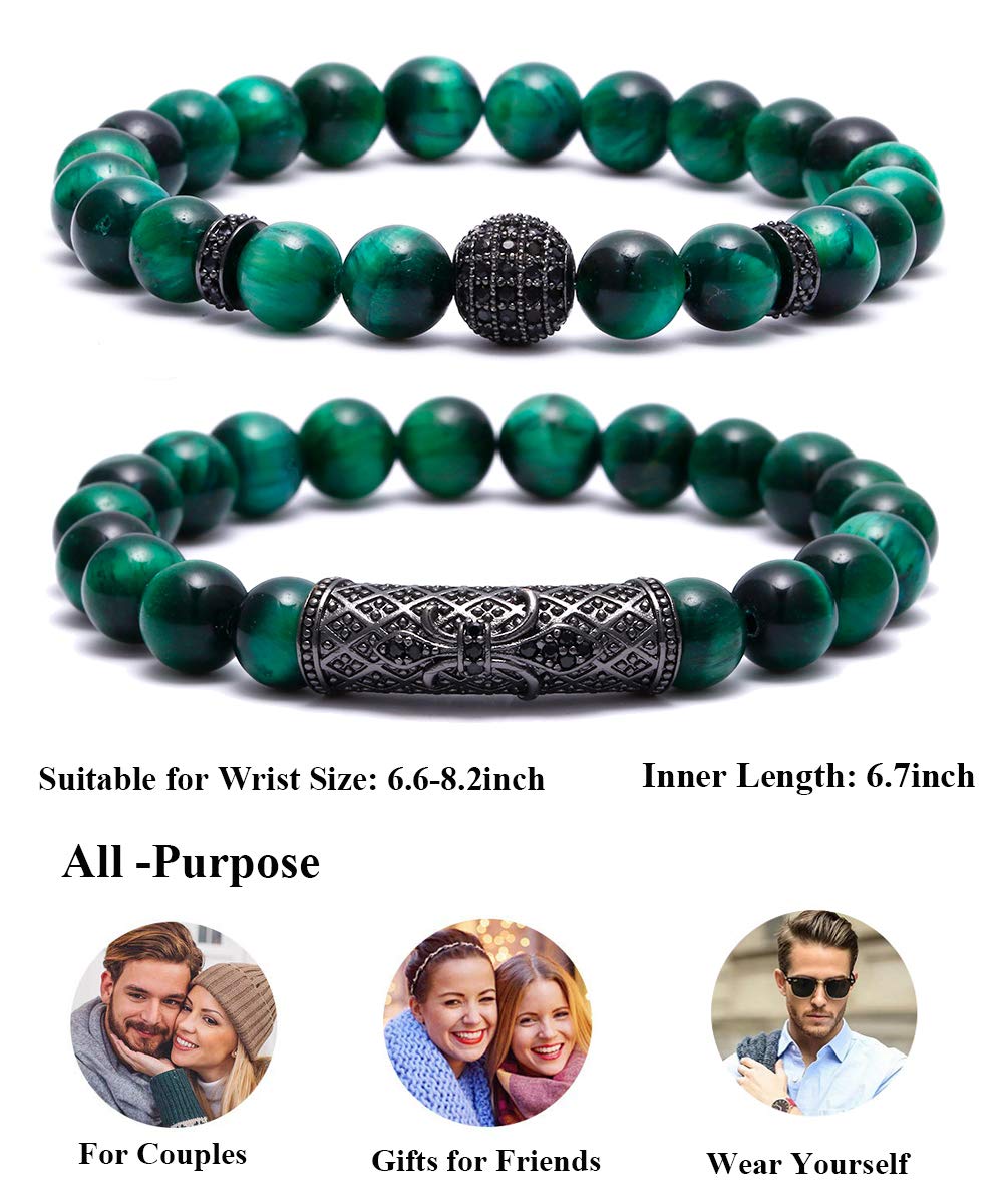 BOMAIL 8mm Tiger Eye Stone Beads Bracelet Elastic Natural Stone Yoga Bracelet for Women Men
