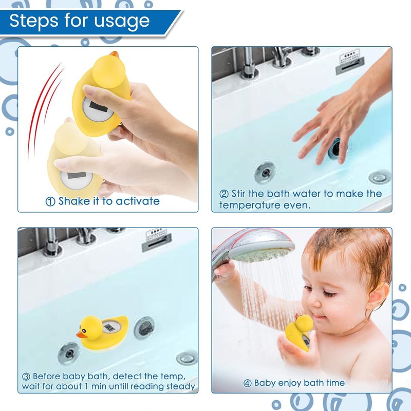 Baby Bath Thermometer Famidoc FDTH-V0-22 Water Temperature Test Floating on Water and Room Digital Bath tub Thermometers Duck Bath Thermometer Baby Safety New Upgraded