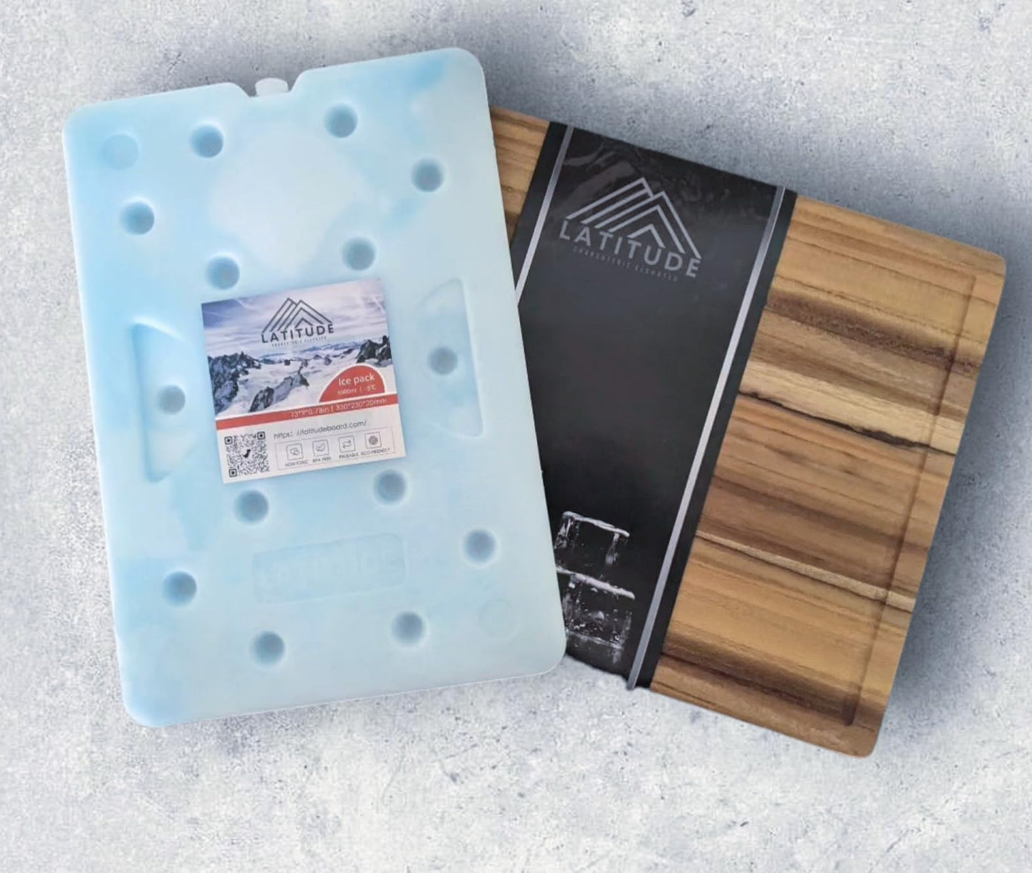 Latitude Board®- Original Chilled Charcuterie Board with a Built In Ice Pack. Premium Handcrafted Teak Wood Serving Board. 15inx11.5inx 2in