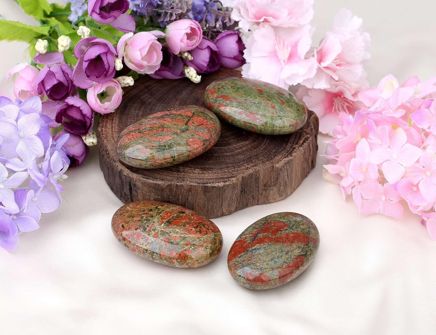 LAIDANLA Unakite 2.4" Large Palm Stone Healing Crystals Natural Gemstones Calming Effects Energy Balancing Reiki Polished Worry Stone Cleansing Protection Anxiety Stress Relief Therapy 1PC