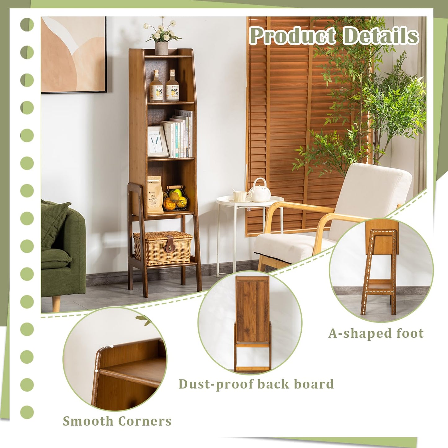 SOBIBO 4 Tier Bamboo Bookcase, Classical Modern Bookshelf, Dispaly Shelves, Bamboo Wood Organizer Book Shelf for Living Room Home Office-Walnut, Large