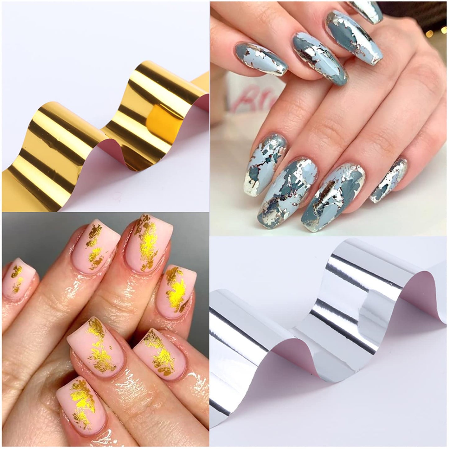 Nail Foil Transfer, DANNEASY 30 Roll Nail Foils Sheet Gold Metallic Flame Laser Design Nail Art Stickers Decals Holographic Starry Sky Foil Transfer for Women Kids