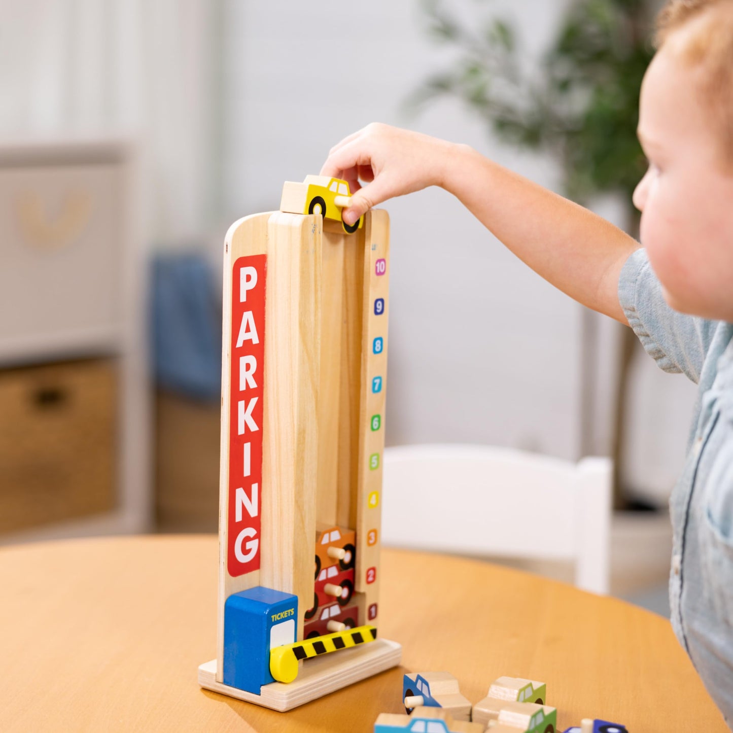 Melissa & Doug Stack & Count Wooden Parking Garage with 10 Cars
