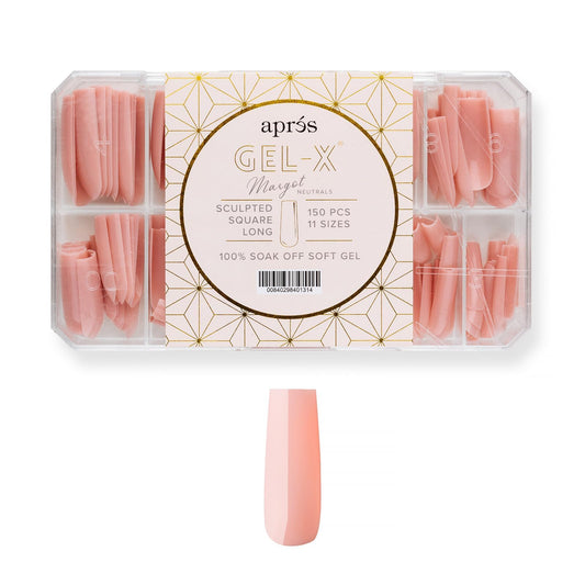Apres Neutrals Gel-X Margot Box Of Press On Nails, 11 Sizes 00-9, Soft Gel Nail Tip Box (150pcs) (Sculpted Square Long, 150)