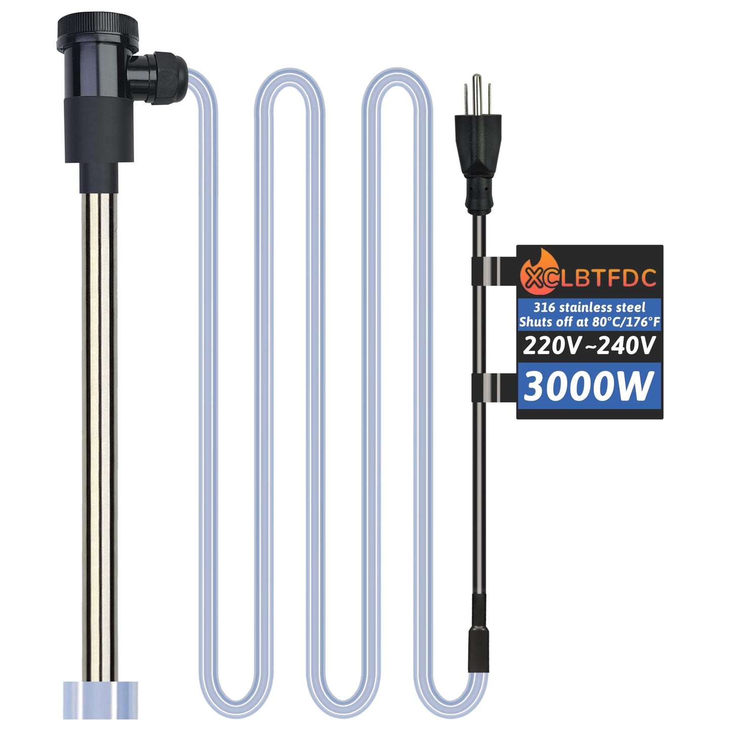 XCLBTFDC 3000W 240V Immersion Water Heater Portable Electric Pool and Hot Tub Submersible Water Heater with Temp Control, WiFi Timer for Bathtub, Baptistry, Swimming pool, above ground pool and Spa