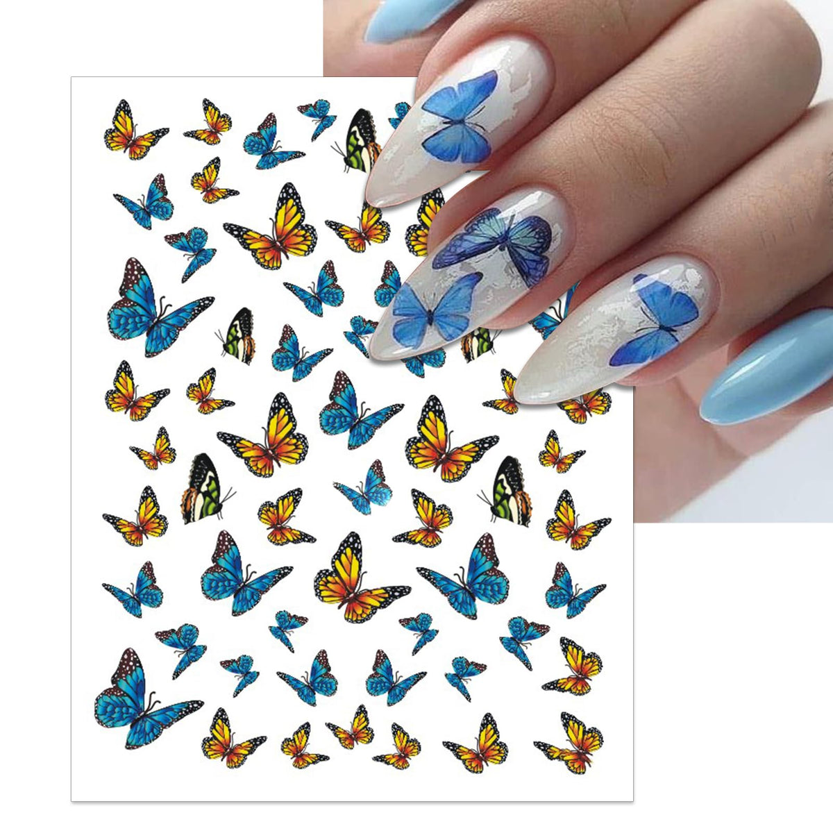 IDDFEVE 12 Sheets Butterflies Nail Art Stickers, Self-Adhesive 3D Butterflies Wings Nail Decals, Variety Color Glitter Design Nail Decorations