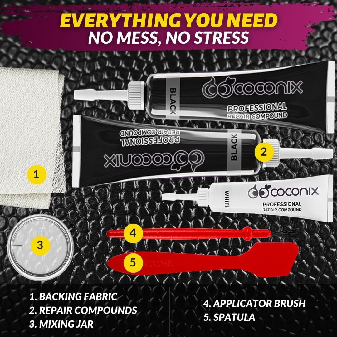 COCONIX Leather Care PRO Professional Black Leather & Vinyl Repair Kit