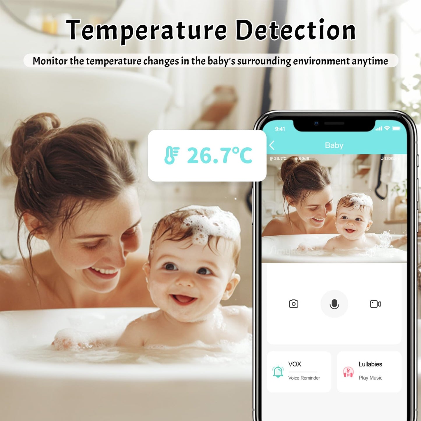 Simyke Video Baby Monitor Add-on Camera Compatible with BME28 Baby Monitor,Night Vision,1200ft Long Range,2 Way Talk,Auto Night Vision,App or Add Display Control,5 Lullabies Feeding Remind,Home Use