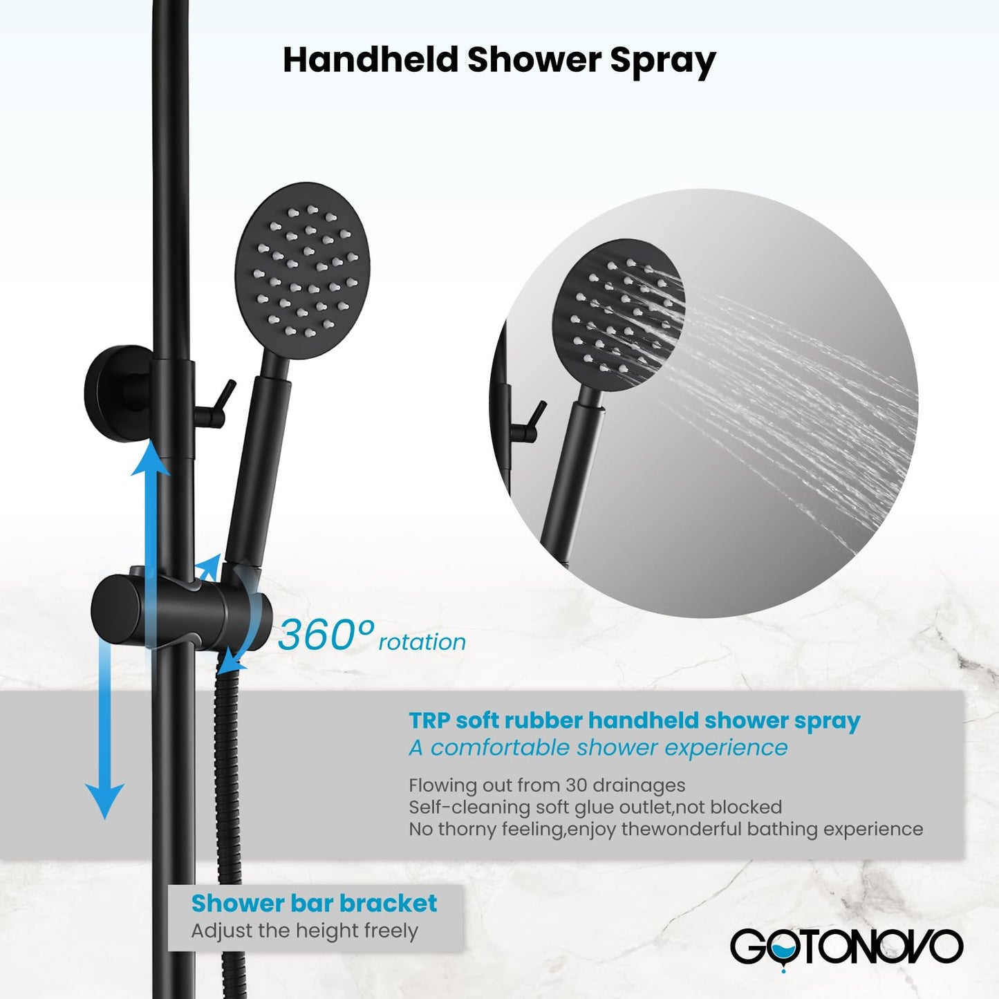 gotonovo Outside Shower Fixture Wall Mount Matte Black SUS 304 Stainless Steel Triple Function with Hand Sprayer and Tub Spout 8 Inch Rainfall Shower Head Shower faucet Set Bathroom Complete Set