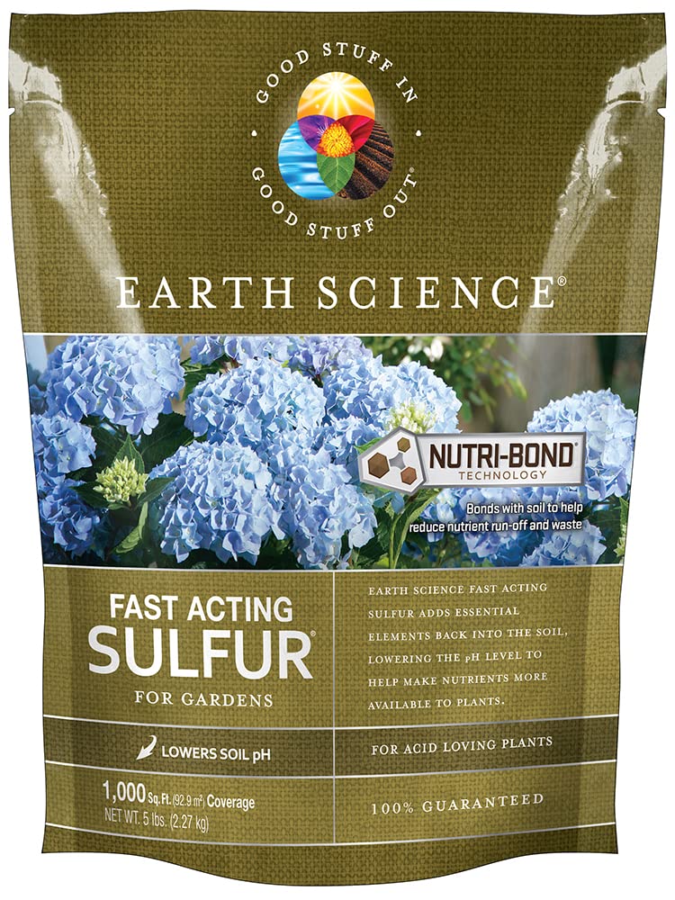 Earth Science Fast Acting Sulfur Granules â 5lb â Reduces Soil pH and Nutrient Runoff, Improves Growth & Color for Acid-Loving Plants, Long-Lasting Lawn Care Supplement