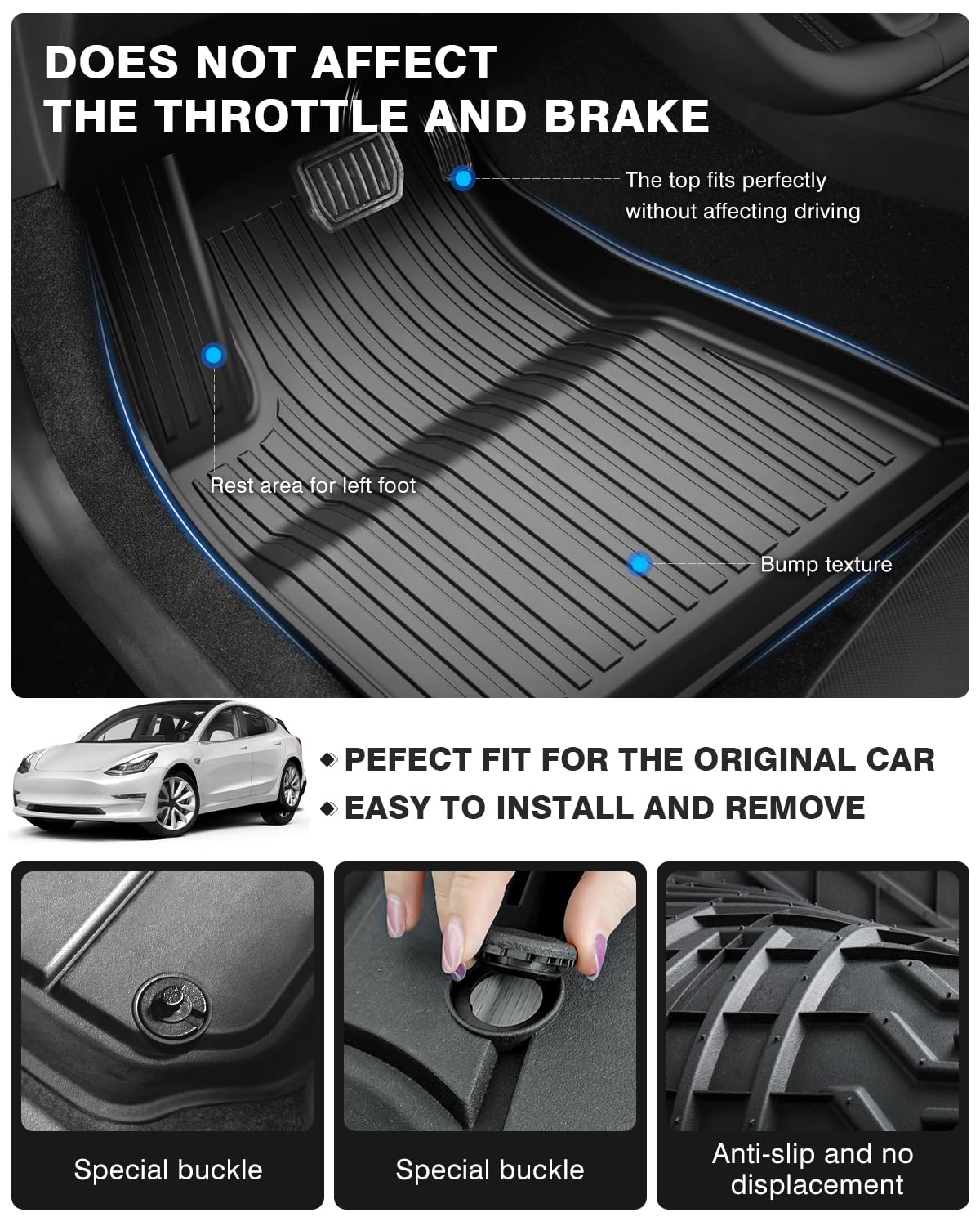 Powerty Floor Mats for 2024 2025 2026 Tesla Model 3 Highland 8 PCS Floor Cargo Liners Full Set All Weather TPE 3D 2 Row Liner Front Rear Storage Mat and Rear Seat Back Mats