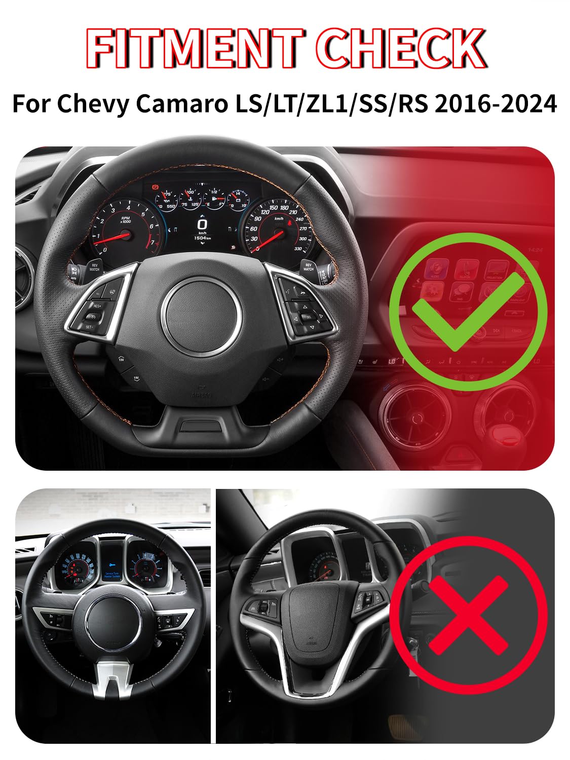 Real Carbon Fiber Steering Wheel for Chevy Camaro 2016-2026, Track Style D-Shape Flat Bottom Non-Slip Perforated Leather Grip, Replacement Interior Upgrade, for SS ZL1 LT RS LS LT