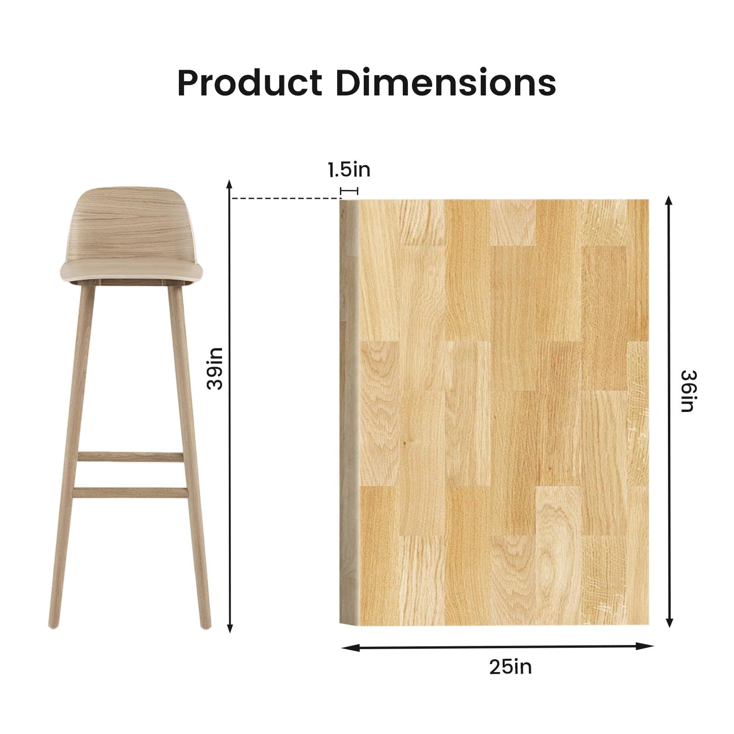 Butcher Block Countertop, Solid Wood Table Top - 3ft Unfinished Birch Work Bench Top Cut to Size for DIY Desktop/Washer Counter/Office Desk/Kitchen Island/Living and Dining Room Tables 36x25x1.5 in