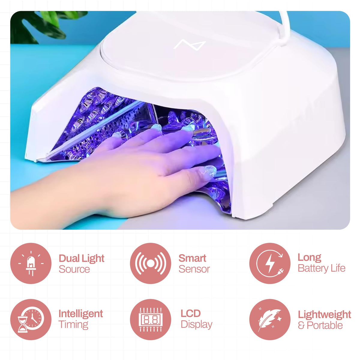 M - GlowPro Professional Hybrid 86W Wireless Rechargeable UV LED Nail Curing Lamp Cordless Nail Dryer for Gel Nails, Manicure, Pedicure (Ombre Purple)
