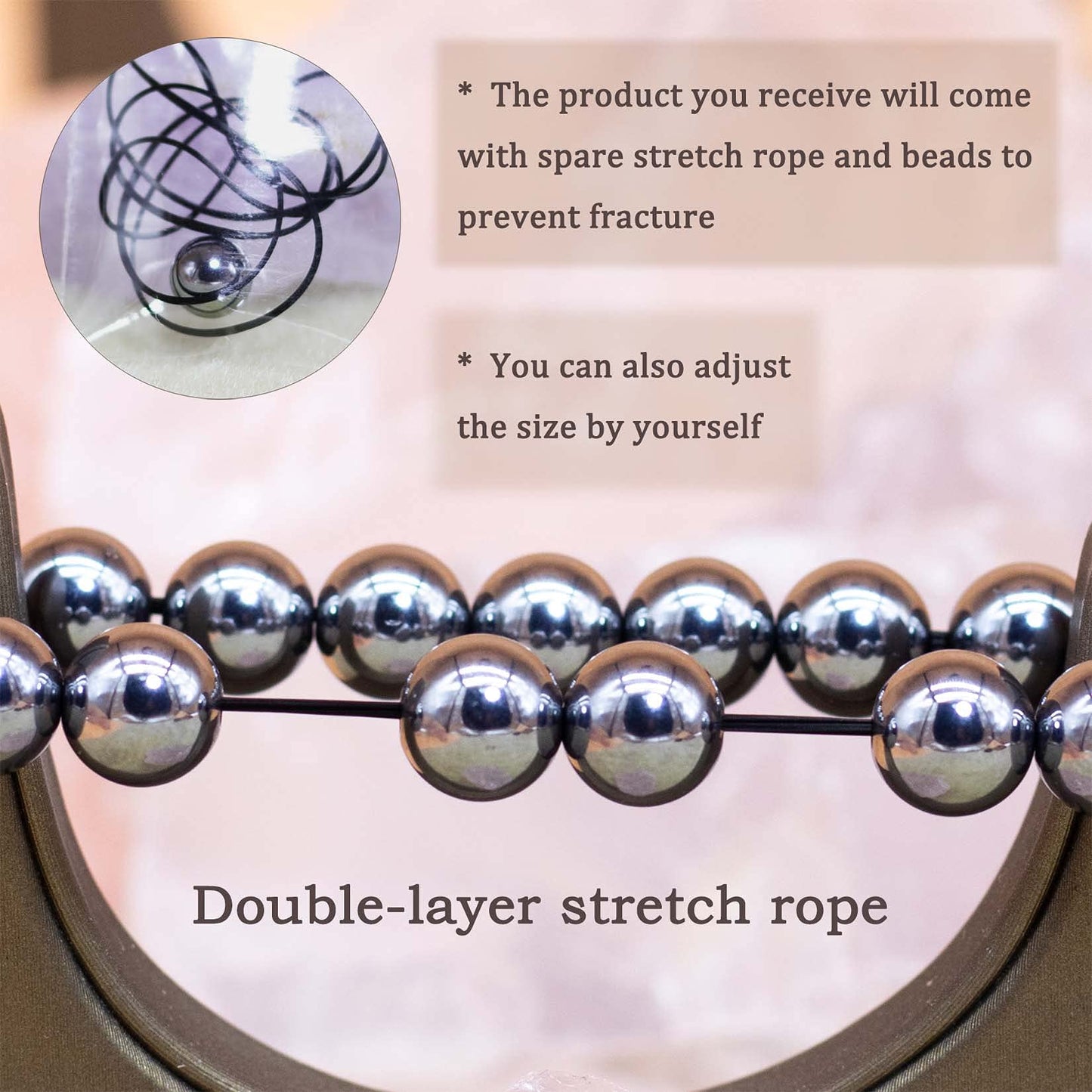 DAZCOLO 8mm Natural Gemstone Stretch Bracelet, Handmade Unisex Crystal Bracelets for Meditation, Yoga, Spiritual Healing & Positive Energy (Silver Hematite)