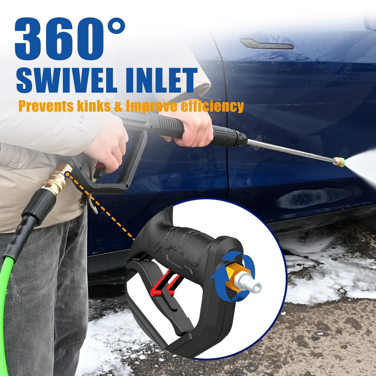 TOOLCY Gas Pressure Washer 3400 PSI & 2.8 GPM, High-Performance 212cc Engine, Foldable Handle, Reinforced Pump, 35FT Extended Power Hose, Kink-Less Swivel Gun with & 5 Nozzles, for Driveways/Patios