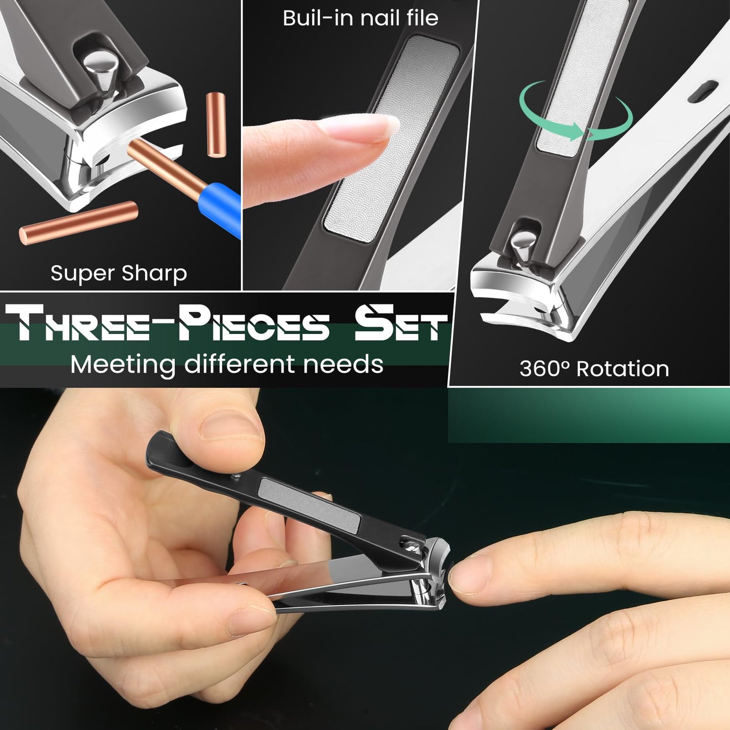 Nail Clippers Set for Men & Women – Professional Toenail Clippers for Thick Ingrown Nails, Toenail Clippers for Seniors, Ultra Sharp Stainless Steel Fingernail Clipper & Nail Cutter, Gift Idea