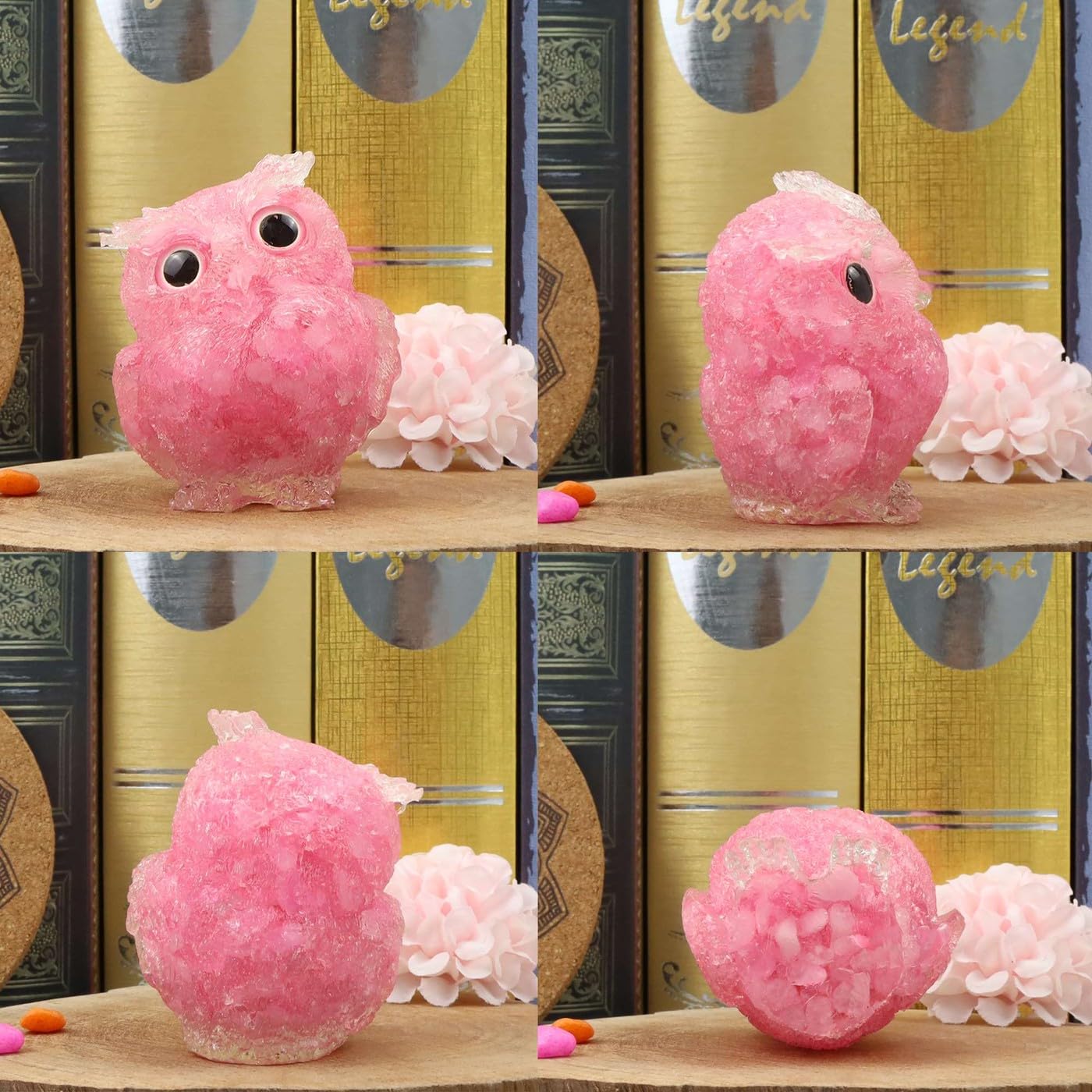 LAIDANLA Rose Quartz 2.4" Owl Statue Natural Healing Crystal Cute Owl Animal Pink Figurine Pocket Sculpture Reiki Spiritual Energy Gemstone Home Office Room Desk Decor Gifts for Women Men