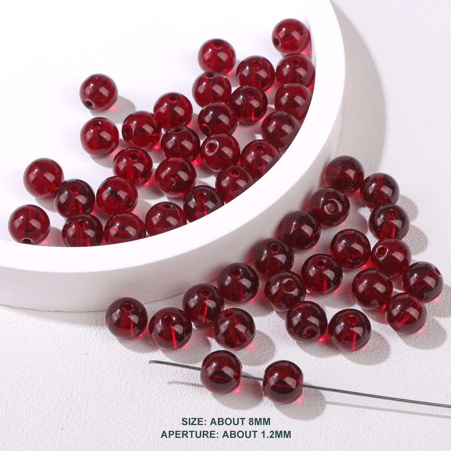 Risyfjew 50PCS 8mm Garnet Red Glass Gemstone Round Loose Beads for Jewelry Making Chakra Crystal Stone Beads for Bracelets Necklace Earrings Making Supplies (50pcs/Strand)
