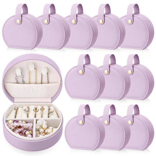 Weysat 12 Pack Travel Jewelry Case Bulk Mini Leather Bridesmaid Jewelry Gift Box Small Earring Storage Organizer (Purple)