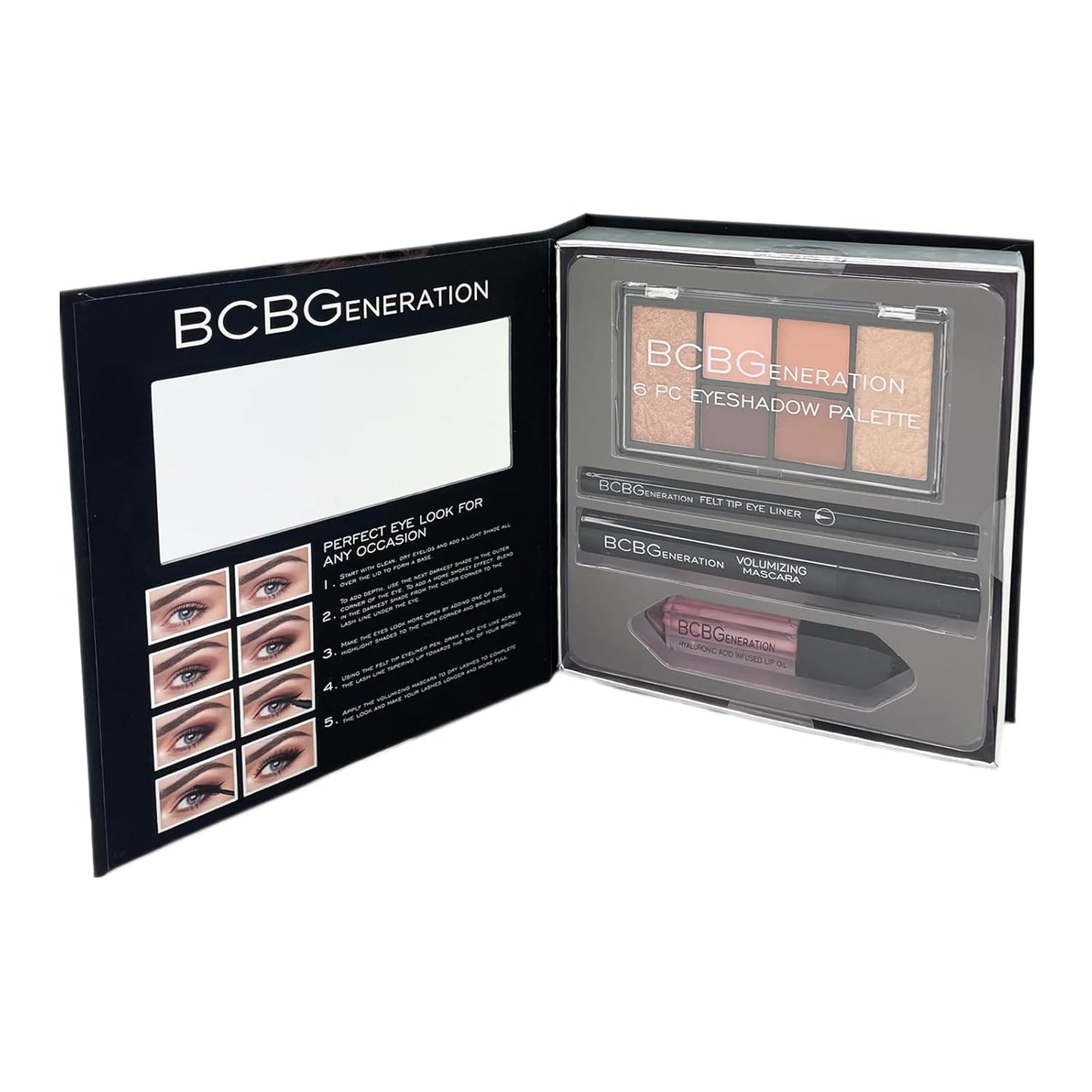 Natural Complete Eye and Lip Set - Includes Eyeshadow Palette, Eye Liner, Mascara, Lip Oil - 4 pcs