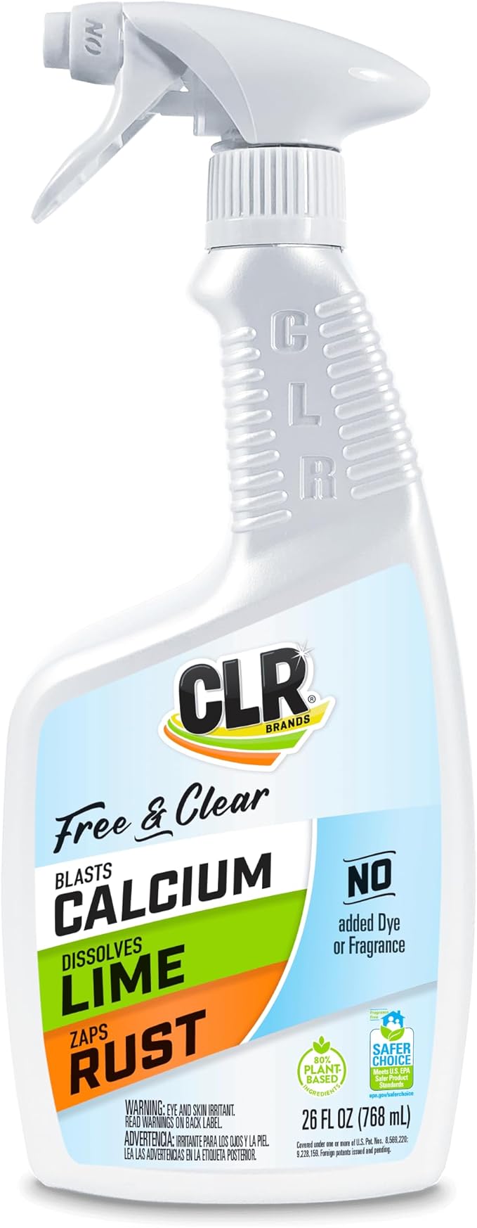 CLR BrandsÂ® Calcium, Lime & Rust Remover Free & Clear, No Dyes or Fragrances, Gentle Lime and Bathroom Descaler, Removes Hard Water Stains and Rust Deposits, 26 Oz Bottle (Pack of 1)