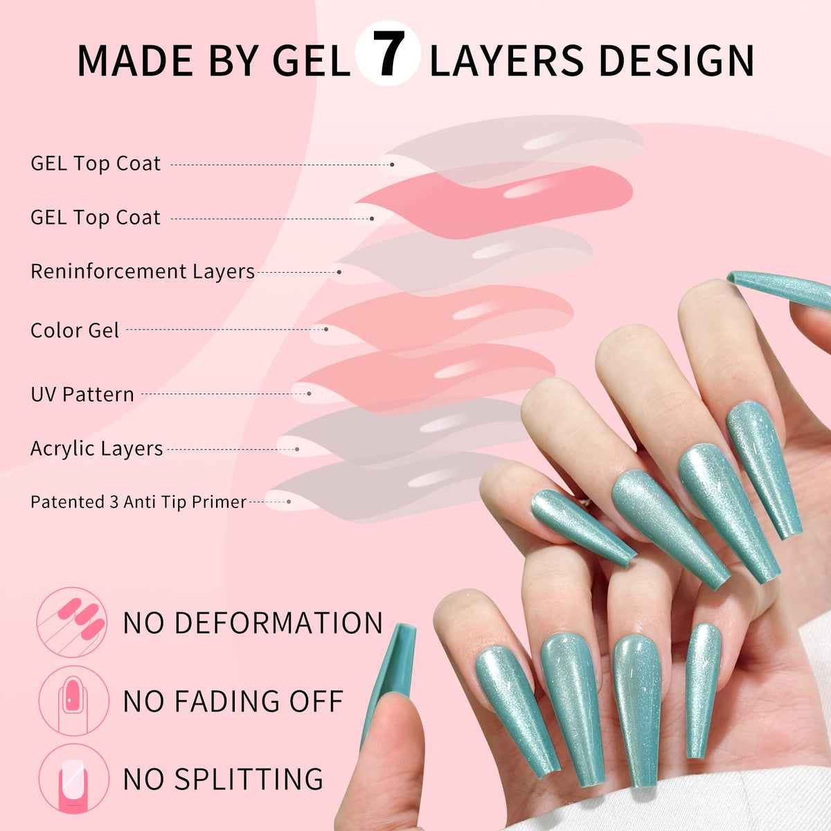 Sky Blue Cat Eyes Press On Nails,12 Sizes - 24 Pcs Soft Gel Blue Long Coffin Fake Nails Kit with Nail Glue, Natural Reusable Stick On False Nails for Women and Girls SK1048