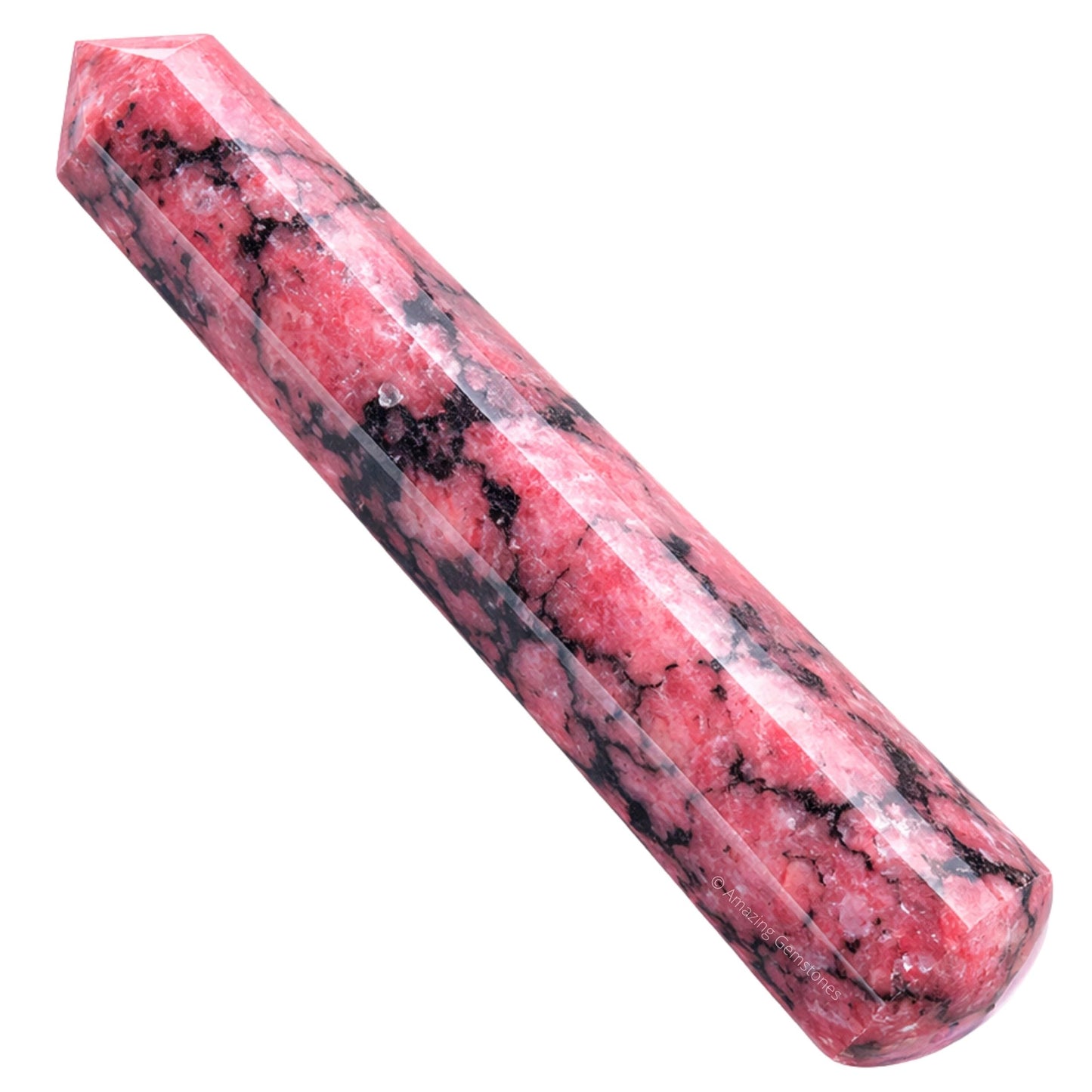 Amazing Gemstone Rhodonite Crystal Wand Massage Stick - Pelvic Wand Gua Sha for Adults - Crystals and Healing Stones Massage Wands for Adults Gifts (Pointed)
