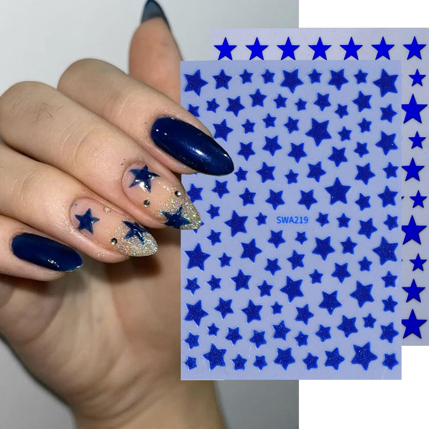 6 Sheets 3D Star Nail Stickers for Nail Art - Self-Adhesive Red Blue White Star Nail Decals, Patriotic 4th of July Independence Day Nail Supplies Sticker for Women DIY Manicure Decor Nails Accessories