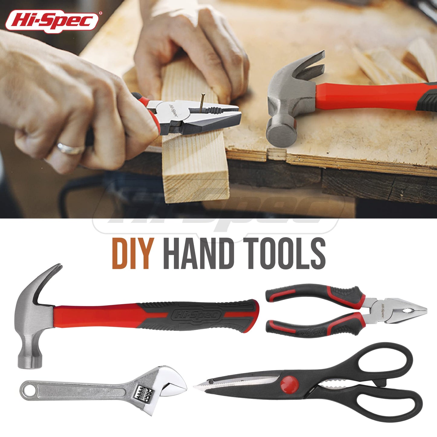 Hi-Spec 54pc Red Household Tool Kit – Essential DIY Hand Tool Set with Toolbox for Home, Garage, Office, Basic Repairs, First Apartment, New Home & Everyday Home Improvement