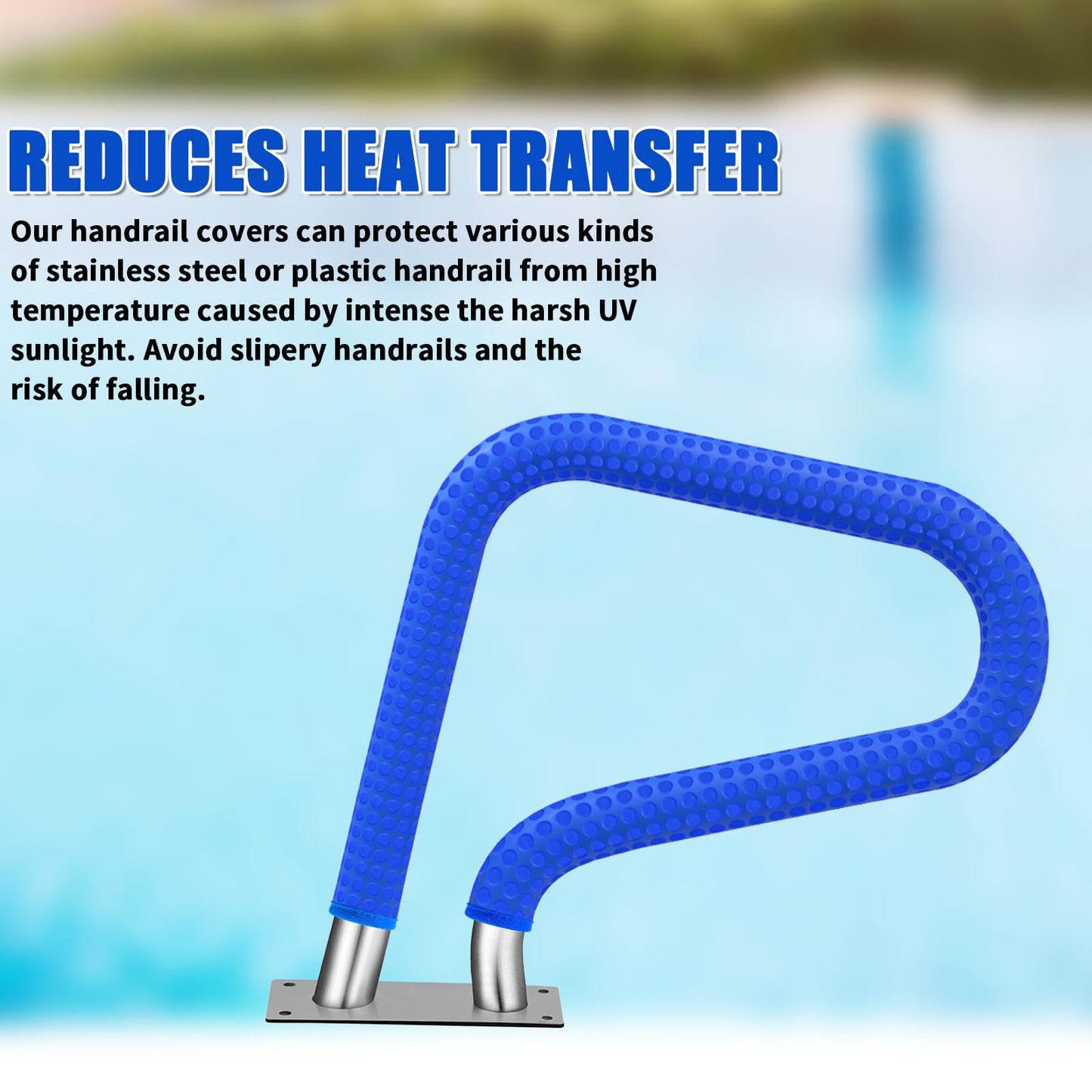 Pool Handrail Covers with Zippers 4 6 8 10 Ft Inground Swimming Pools Hand Rail Cover, Anti-Slip Cool Touch Heat Resistant, Royal Blue, Non Slip Swim Pool Railing Ladder Stair Handle Grip (6 Feet)