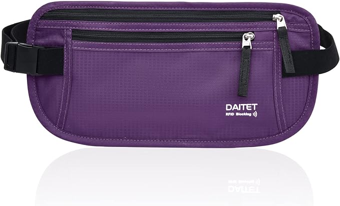 RFID Blocking Money Belt for Men Women, Slim Fanny Pack For TravelÃ¯Â¼ÂRunning,Conceal Waist Wallet For Passport Holder,Phone,Cash(Dark Purple), Dark Purple, Rfid Blocking & Belt Wide:1inch