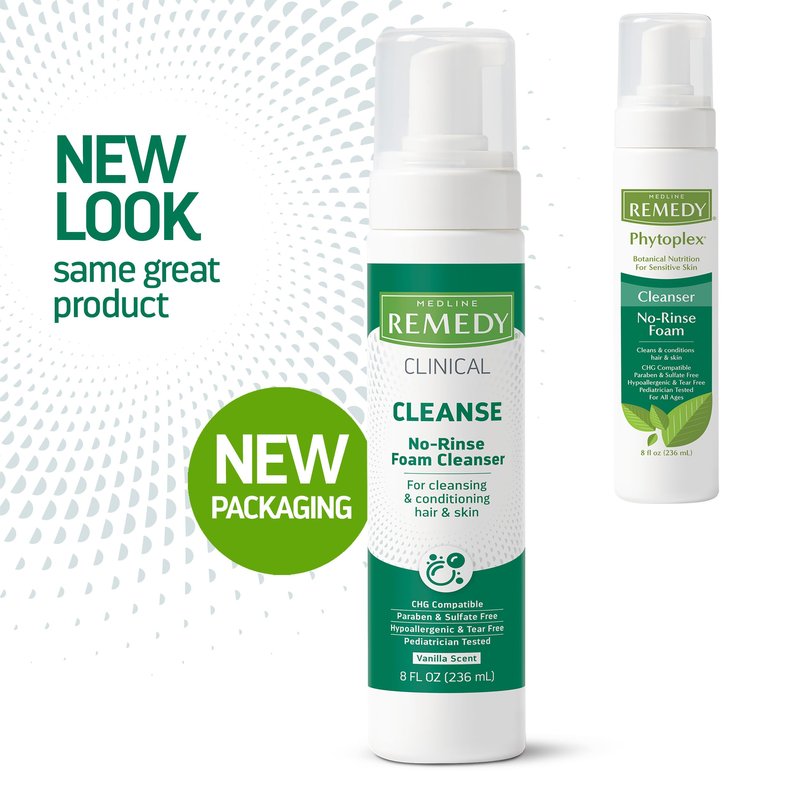 Medline Remedy Clinical No-Rinse Foam Cleanser, Vanilla Scent (8 fl oz), No Rinse Shampoo and Body Cleanser for Sensitive Skin, Hydrating, Paraben and Sulfate Free, For Face, Body, and Hair, All Ages