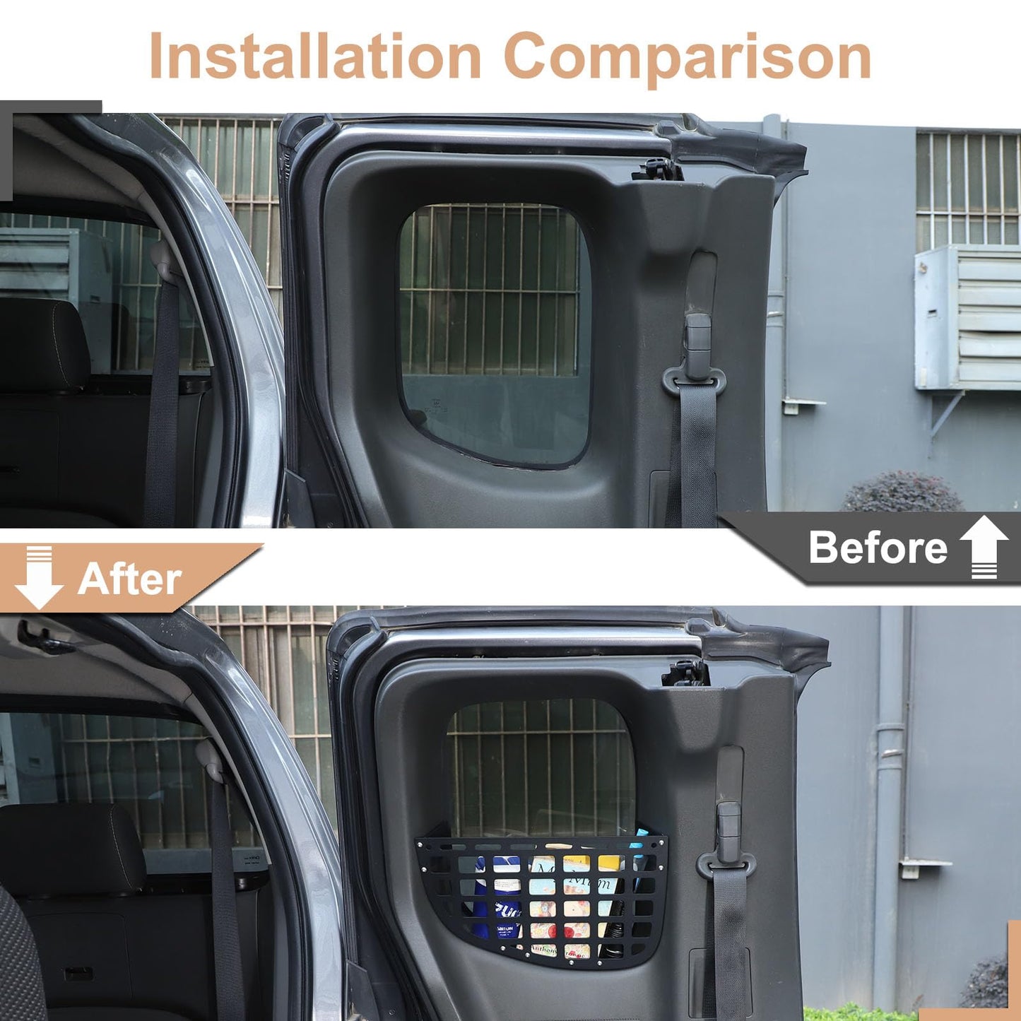 Rear Window Pockets Molle Storage Panel Compatible with Nissan Frontier 2009-2017, Trunk Modular Panel Organizer Basket Holder Carrier Car Interior Accessories(Only Fit for Rear Half Door Version)