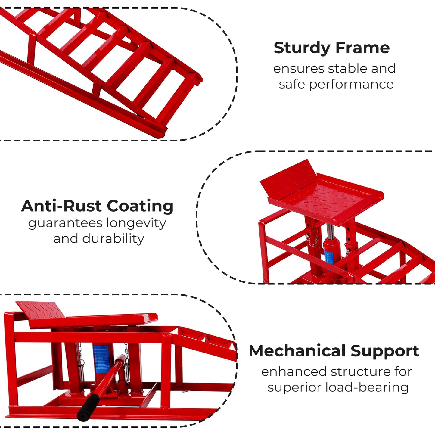 Rovibek 2 Pack Hydraulic Car Ramps 5t 11000lbs, Car Lift Service Ramps, Heavy Duty Steel Cars Lift Ramp Height 11.6"-16.5", High Lift Auto Ramp for Changing Oil for Maintenance, Red