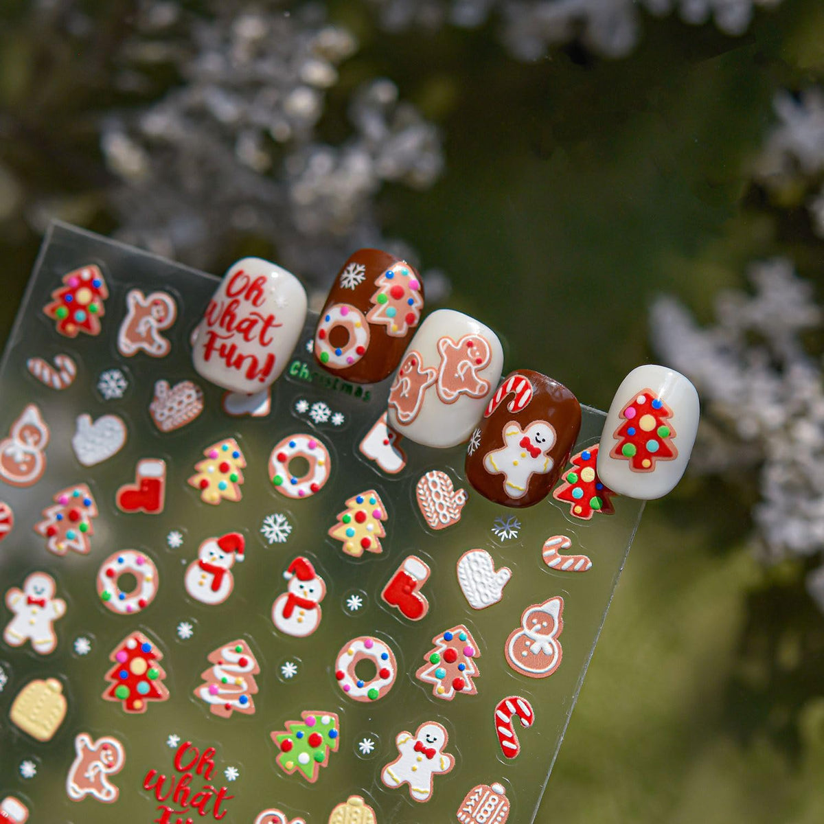 Christmas Nail Stickers for Nails Art - Cute Gingerbread Man Nail Decals Snowflake Snowman for Nails Winter Xmas Tree Nail Design Adhesive Sticker Sliders for Women Nail Art Decorations