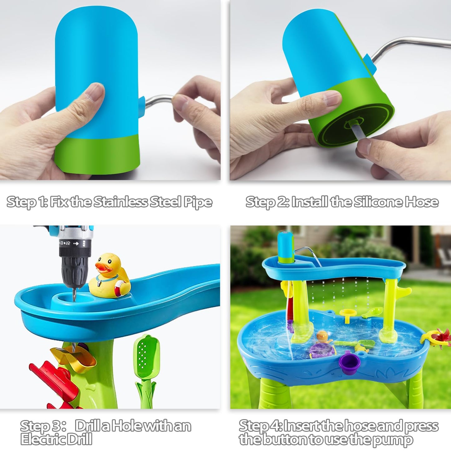 Intoypad Ultimate Water Table Pump: 3 Hours of Non-Stop Fun Rechargeable Battery Powered Water Pump for Toddlers Water Play Sand Table Toys Accessories Summer Outdoor Game Toys for Kids Blue