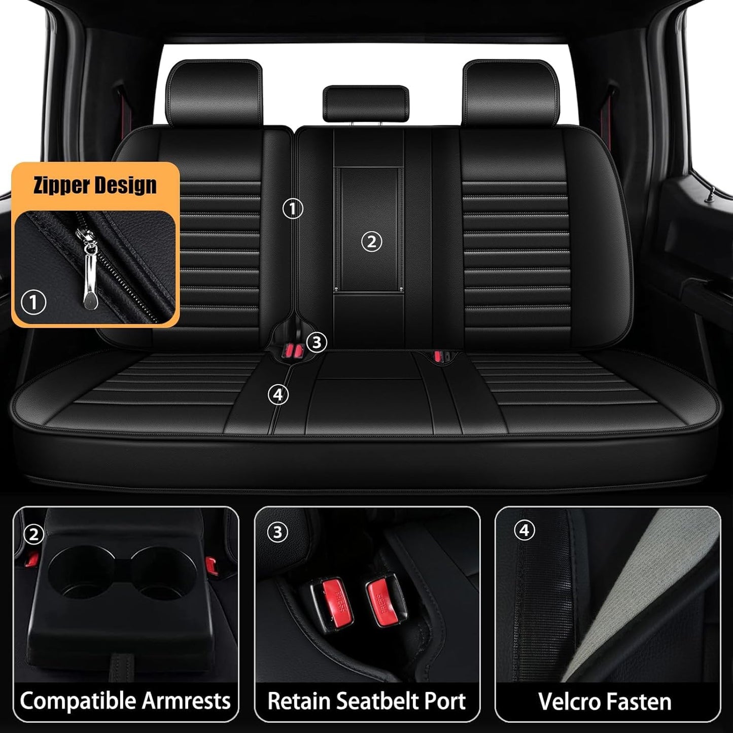 JIAMAOXIN Seat Covers for Ford F150 2009-2024 2025 - F250/F350/F450 2017-2024 2025: 5 Seat Full Set Faux Leather Truck Seat Covers Car Cushion (Black)