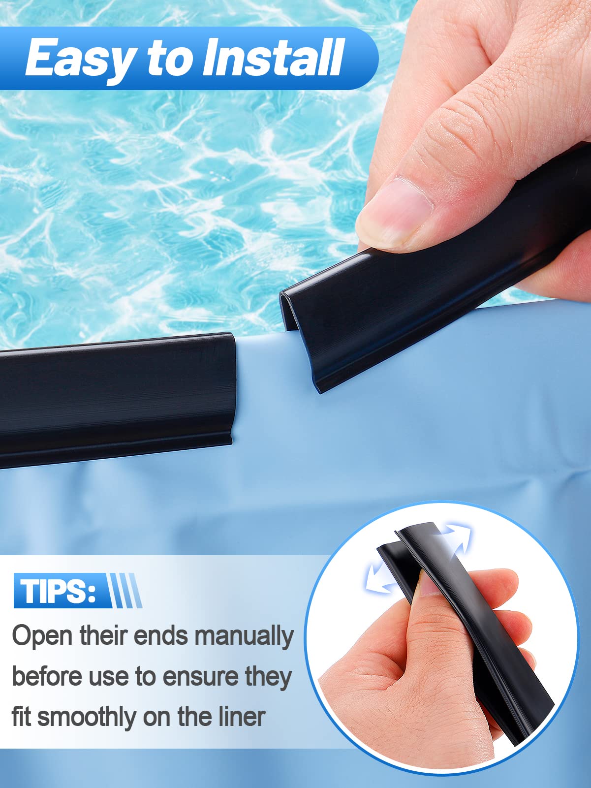 Biggun 24" Extra-Long Coping Strips for Overlap Above Ground Pool Liners - Easy to Install Swimming Pools Liner Lock Clip Replacement for 18ft/21ft Round or 12 * 24ft Oval Pool(Qty 33)