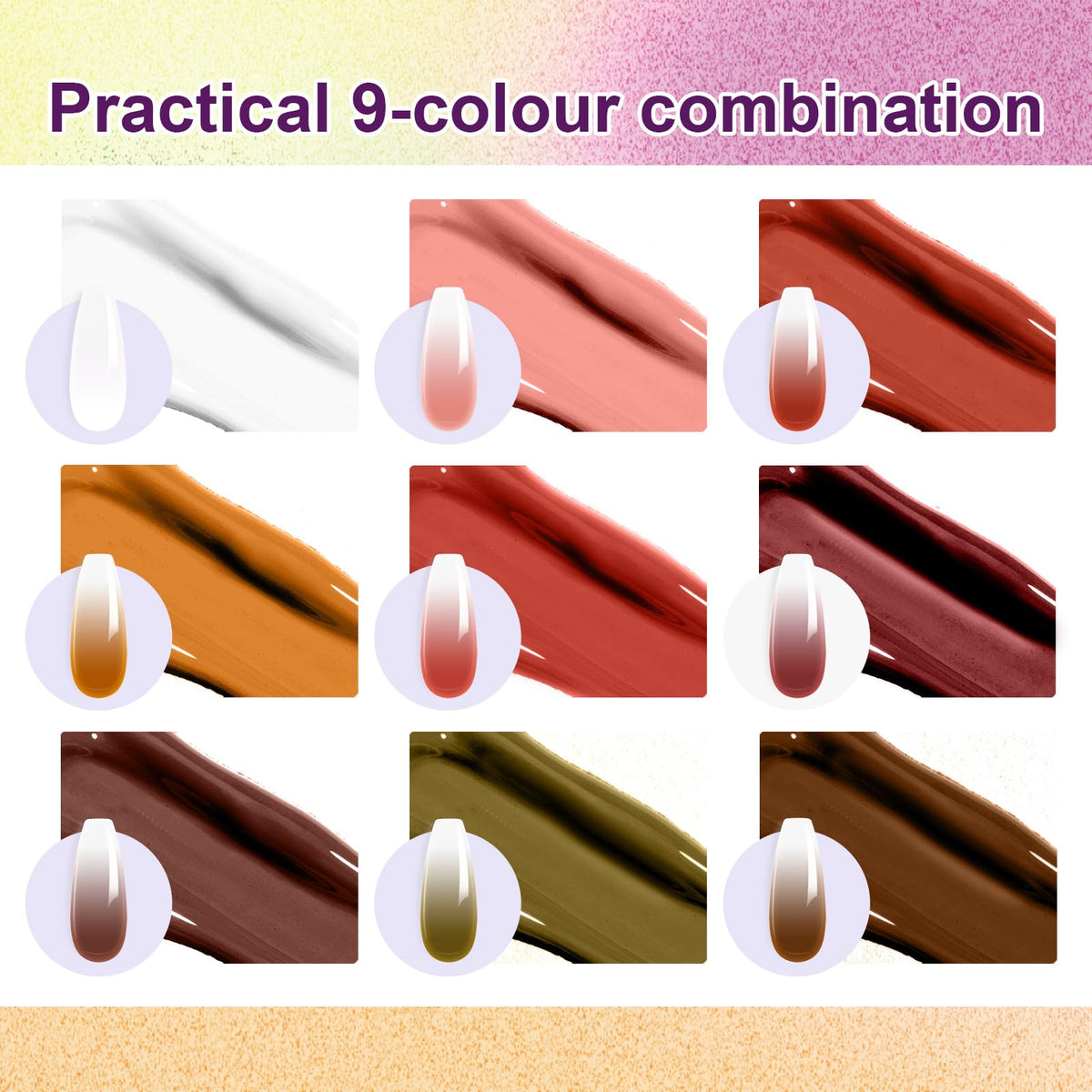U-Shinein Gradient Painting Gel, 9 Colors Ombre Gel Nail Polish Dark Beown Green for Pigment Pat Aura Nails, French Manicure DIY Nail Art Long Lasting Soak od UV Home Salon Palette Ancient City